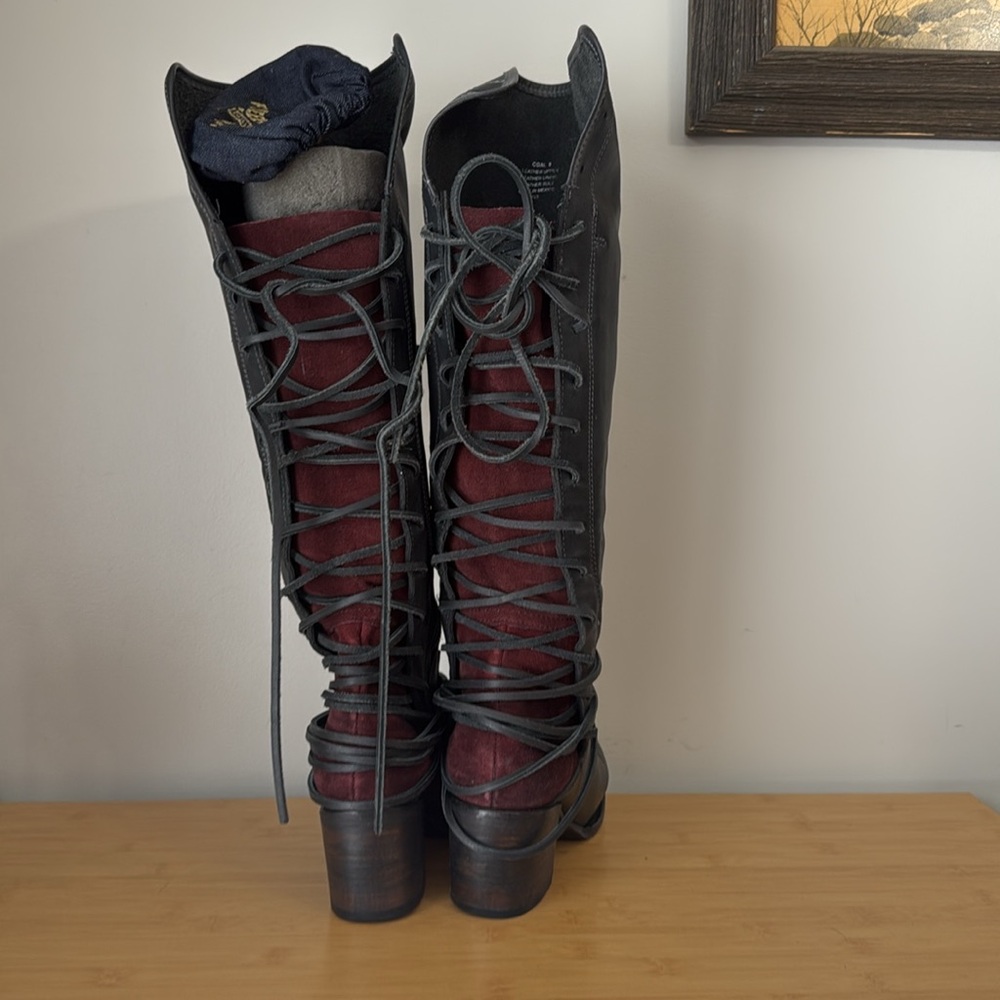 Freebird Charcoal Lace-Up Heeled Boots - Picture 7 of 9